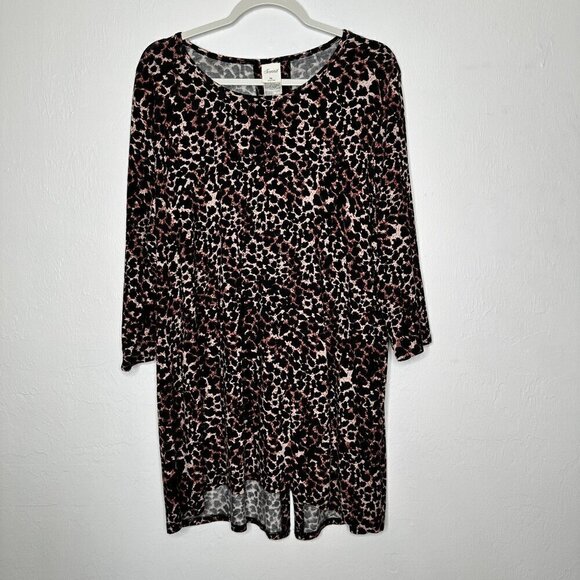 Soma Tunic Top Women XL Brown Soft Jersey Split Back 3/4 Sleeve Animal Print - Picture 1 of 7